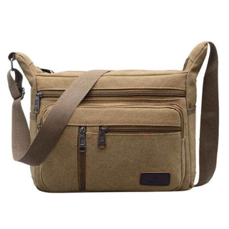 Unisex Canvas Crossbody Bags Single Shoulder Bags Travel Casual Handbags messenger bags Solid Zipper Schoolbags for Teenagers: khaki