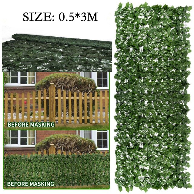 1m/3m Artificial Leaf Hedge Ivy Hedge Garden Fence Balcony Privacy Wall Cover Analog Fence Net Home Garden Decoration: 0.5 3m