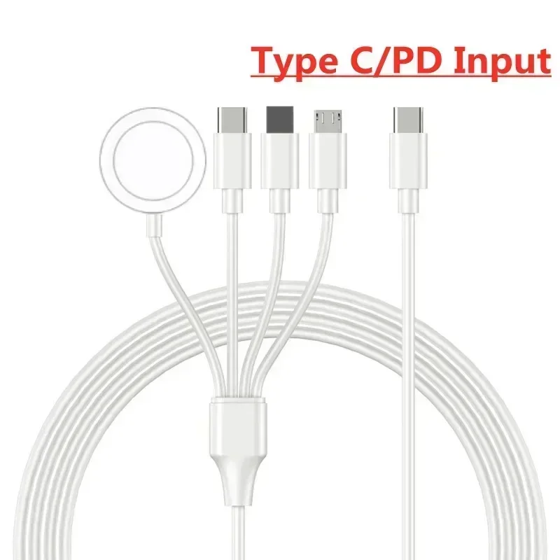 4 in 1 magnetisk trådlös laddare usb typ c pd-laddningskabel snabb klocka för iphone 14 / android apple watch iwatch 1-9 ultra se: Vit