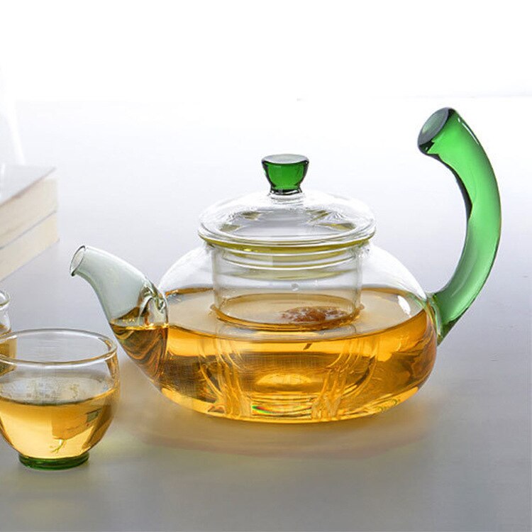 300ML High borosilicate heat-resistant glass teapot color handle teapot glass tea set: Plum
