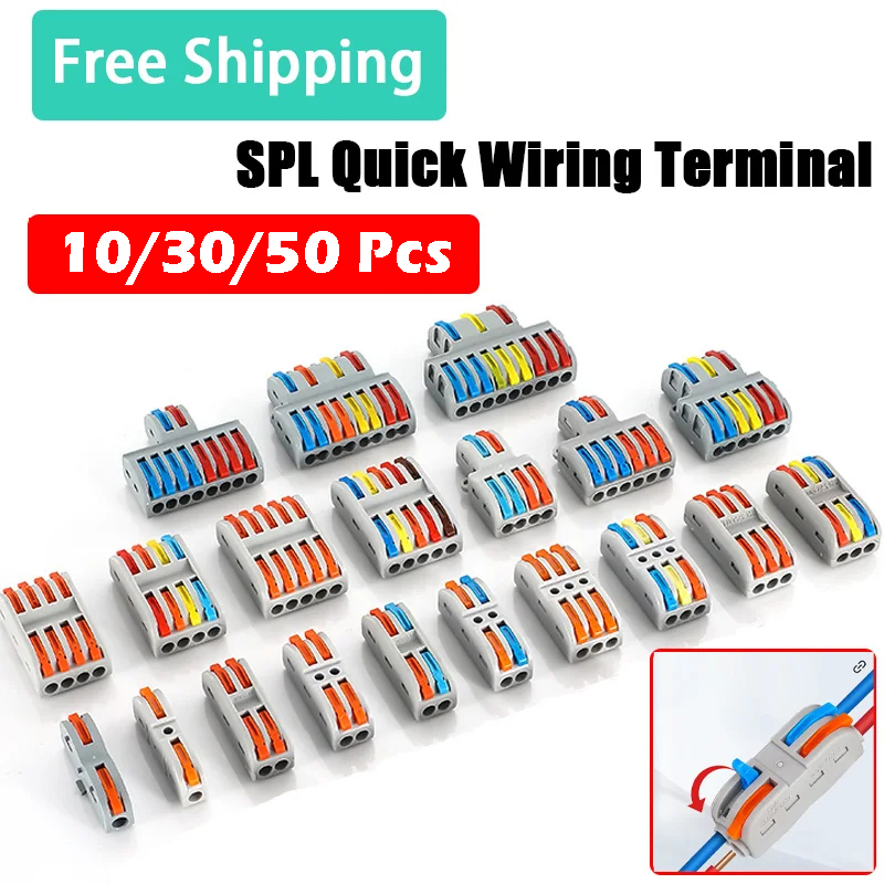 Conector de cableado rápido de salida múltiple, Cable de cableado divisor Universal, bloque de terminales de empuje, cableado rápido Universal SPL 222 23