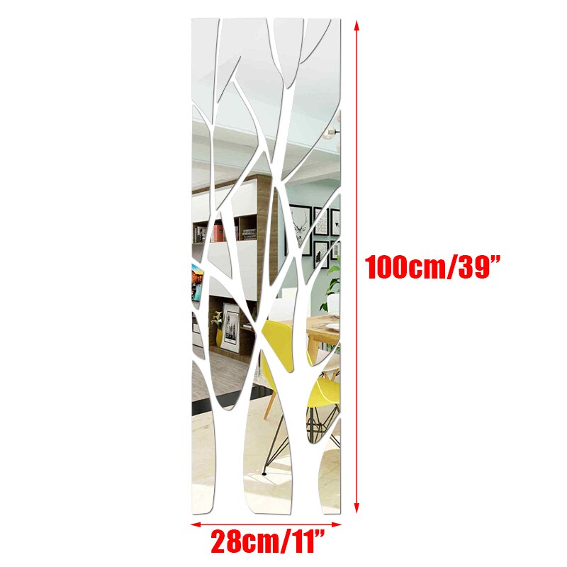 3D Tree Mirror Wall Sticker Irregular Acrylic Mirror Sticker Stick On Decal Removable Art Decorative Decal Mirrors 100X28cm