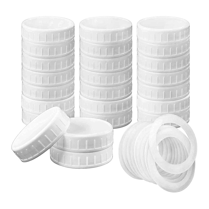 24 Count Canning Jar Lids Wide Mouth,Plastic Mason Jar Lids with Silicone Seals Rings Fits Ball/Kerr Jars, Leak-Proof: Default Title