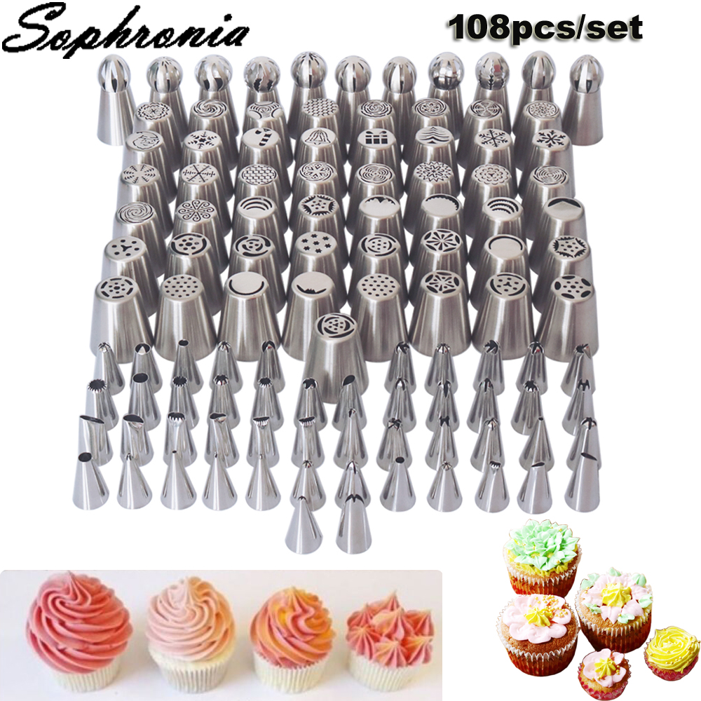 Sophronia 108 Stks/set Pastry Nozzles Icing Piping Tips Russische Koreaanse Cake Decorating Tulip Nozzl Piping Set Roestvrij Sets CS094