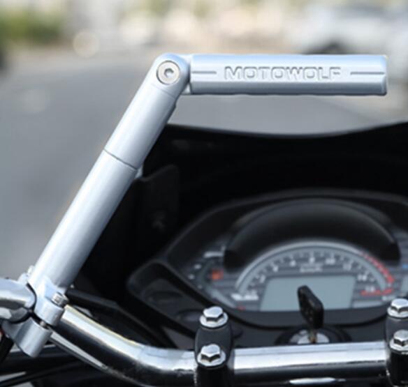 Motowolf motorcykel roterende udvidet støttebjælke aluminiumslegering driver forlygte bakspejl beslag støtte: Sølv