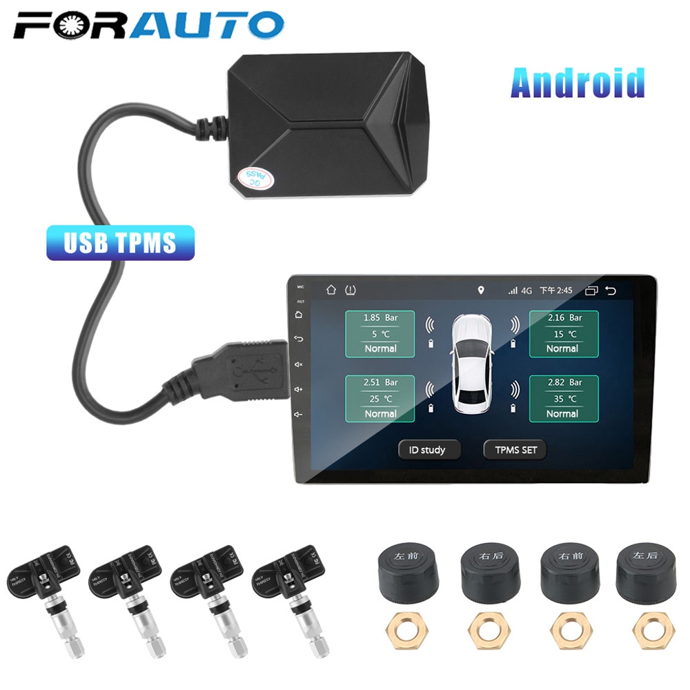 USB Android TPMS Tire Pressure Monitoring System Display Alarm System 5V Internal Sensors Android Navigation Car Radio 4 Sensors