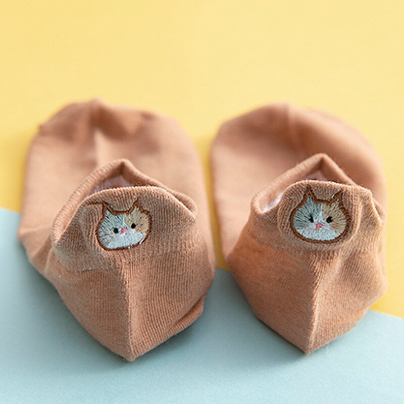 Cartoon Katze Stickerei Socken Für Frauen Baumwolle Lustige Socken Ankle Socken Boot Focks Weiblichen Kurzen Socken: Orange