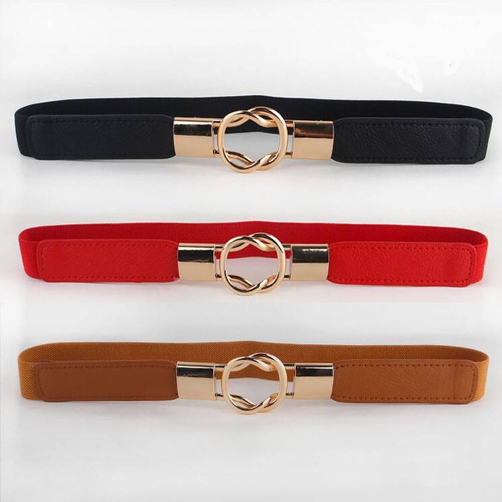 women's belt elastic waistband gold circle buckle small belts red thin cummerbund woman belt strap brown