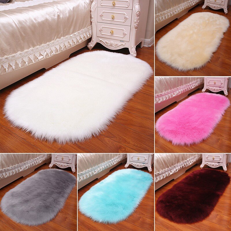 Tapis en peau de mouton moelleux fourrure Faux tapis et tapis pour la maison salon épais lit chambre zone tapis cheveux longs solide tapis décor à la maison