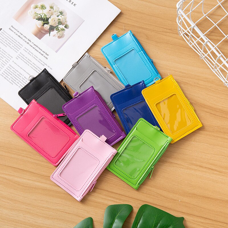 Men Women ID Card Holder Candy Color Leather Bank Credit Card Holder Wallet Box Slim Business Card Case Wallets Purse 1PCS