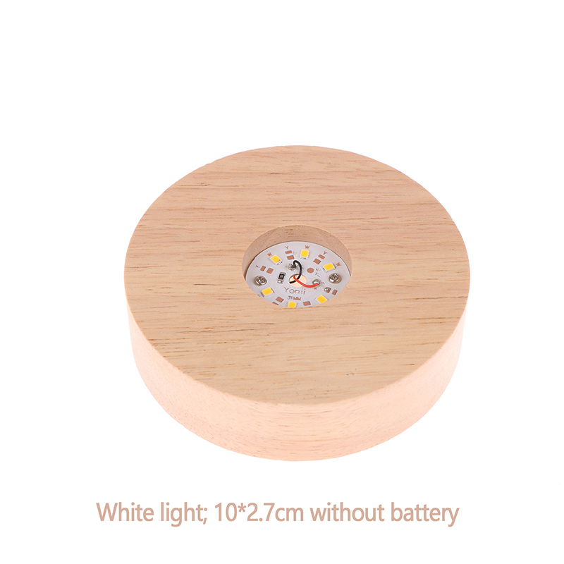 Base d'affichage de lumière LED ronde en bois à piles, 8/10cm, support de lampe de nuit capable, verre de cristal, résine, ornements artistiques: Black