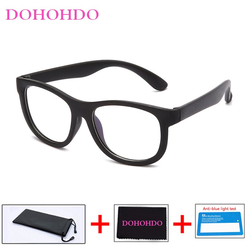 Dohohdo blåt lys blokerende glas fleksibelt  tr90 sikre briller piger drenge almindeligt spejl anti-blåt lys silikonebriller  uv400: Sort