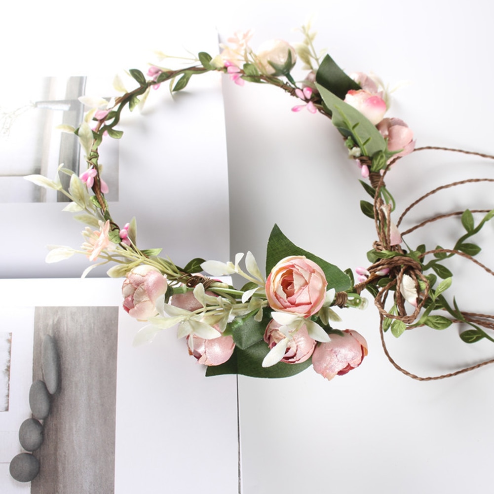 Ladies Decor Elastic Artificial Flower Headband Sweet Wreath Accessories Bridal Hair Band Crown Garlands
