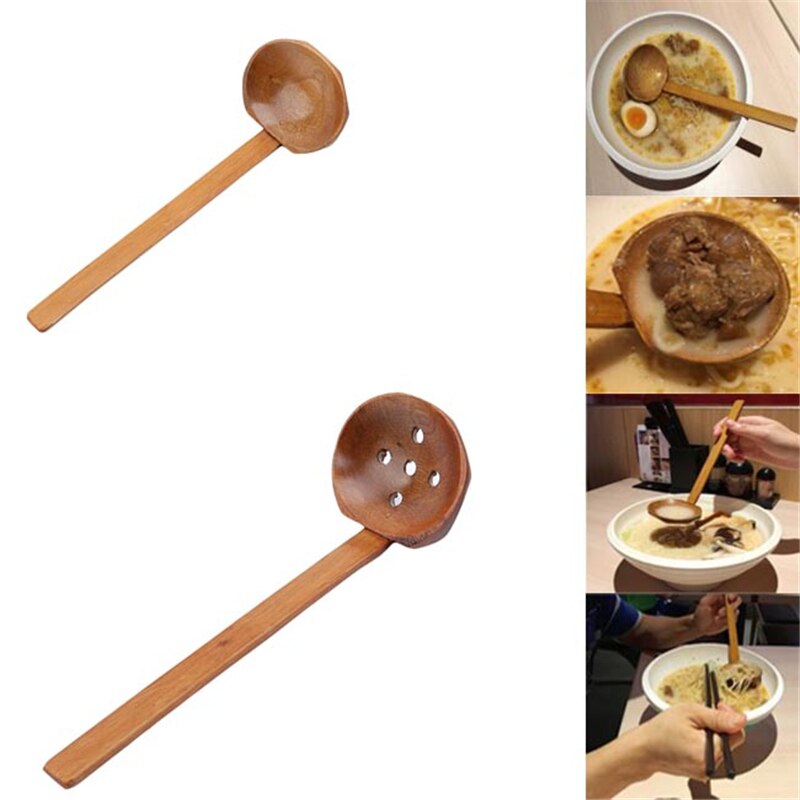Japanese Style Long Handle Wooden Spoon Colander Long Handle Utensils Ramen Tableware Kitchen Utensil Tools
