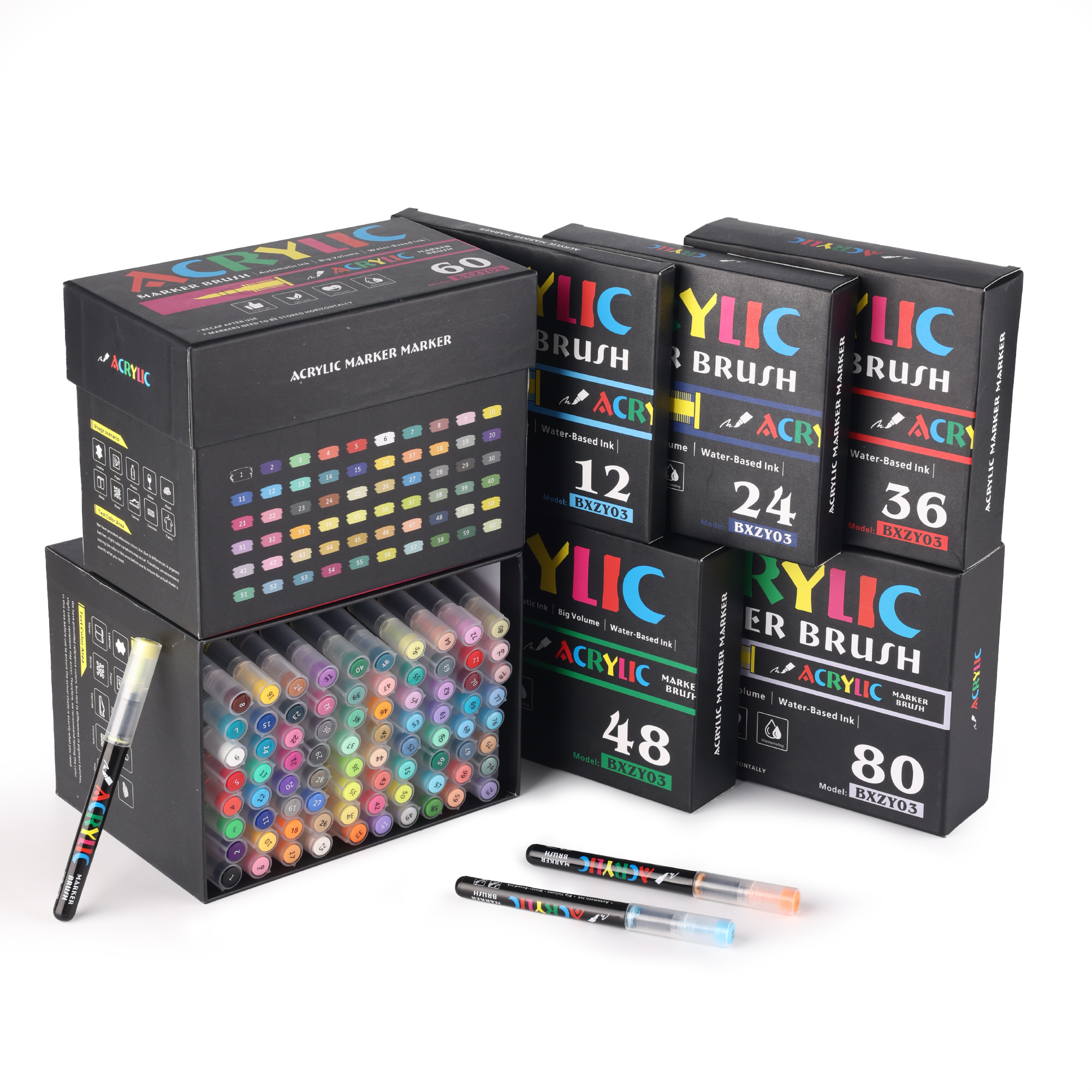 12-80 Colors Acrylic Paint Pens Markers Brush Tip Paint Markers For Rock Painting Wood Canvas Stone,Christmas DIY Crafts