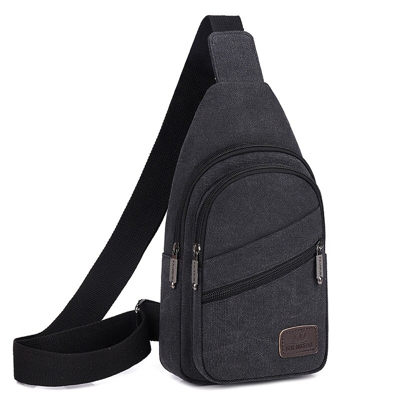 Canvas Borst Tas Voor Mannen Crossbody Borst Pack Voor Reizen Schoudertas Casual Dagrugzak Canvas Tas Voor Telefoon Portefeuilles Sleutels: Black