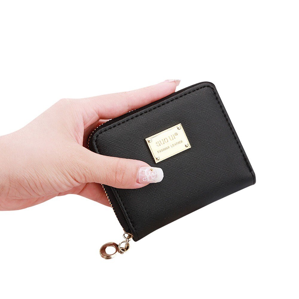 Transer damer kort sort berømte kvinder læder lille tegnebog kortholder lynlås mønt pung kobling solid  z21 25: Sort