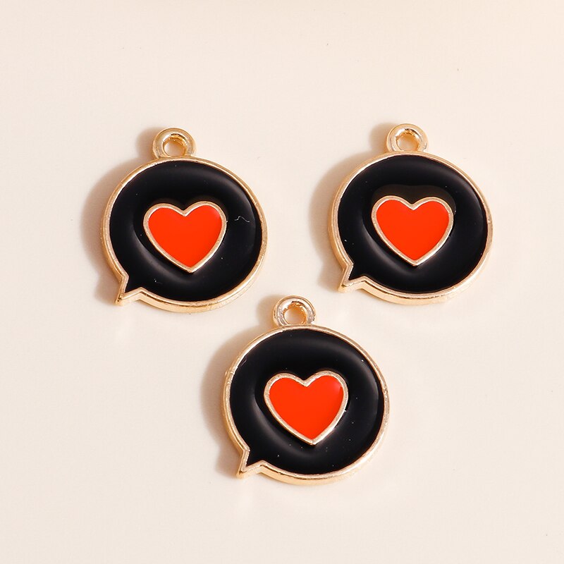 10 Uds. De dijes de corazón esmaltados de 4 colores para accesorios de joyería, abalorios de amor con letras DIY, collares hechos a mano, colgantes, fabricación de pendientes: Chapado en cobre envejecido
