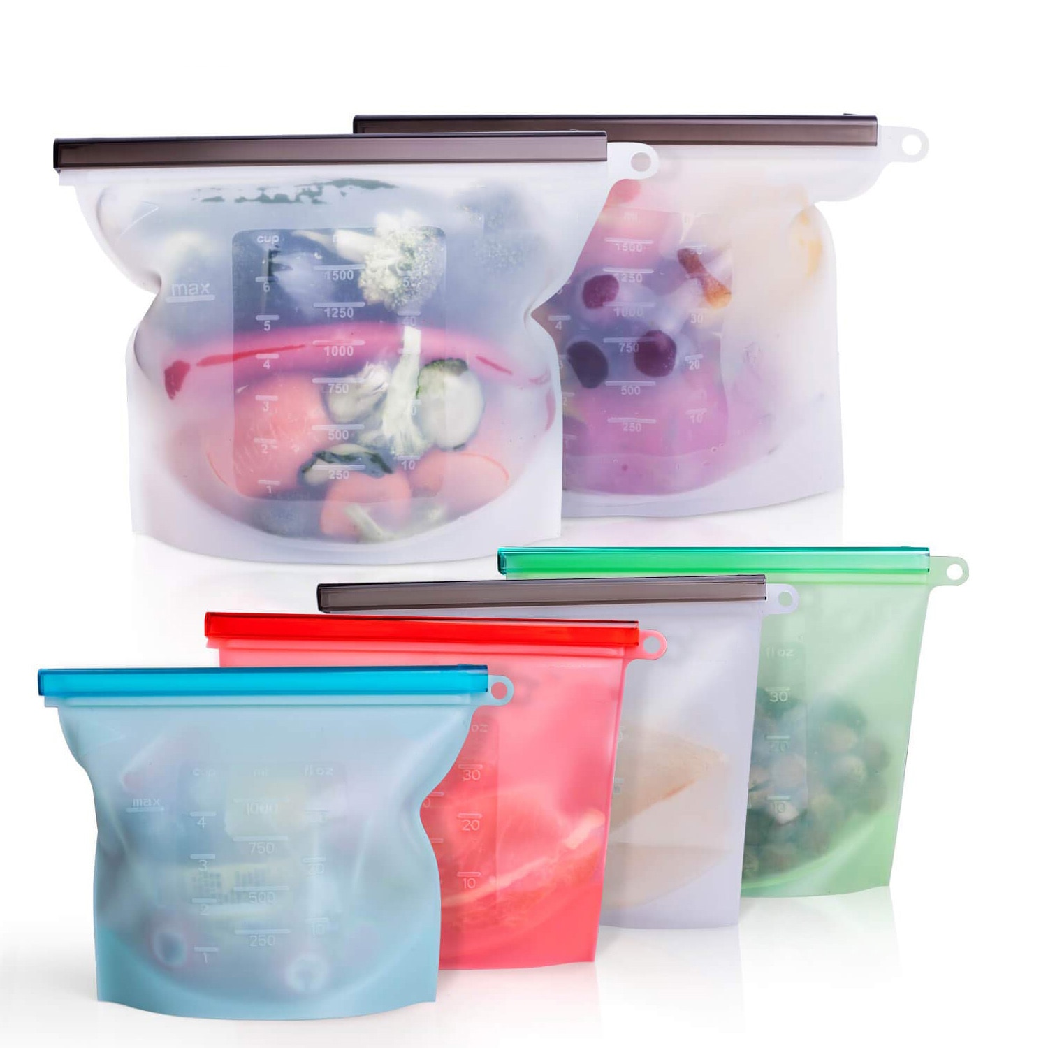 Sealing 1000ml 1500ml Reusable Silicone Food Bag Silicone Food Storage Bags For Food Seal Ziplock Freezer Cooking Fresh Bags
