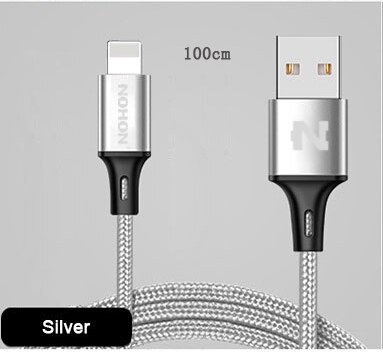 Original nohon 8pin cabo usb para iphone 7plus 6s mais 5 5S 5c ios 10 9 8 ipad ipod cabo de carregamento rápido sincronização dados fio: Silver - 100CM