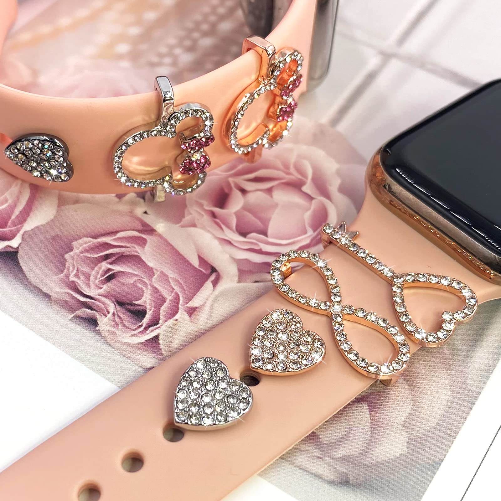 Siliconen band sieraden bedels voor Apple horlogeband/Galaxy horloge 4/klassieke armband metalen decoratie voor iWatch serie 7 6 5 3 se