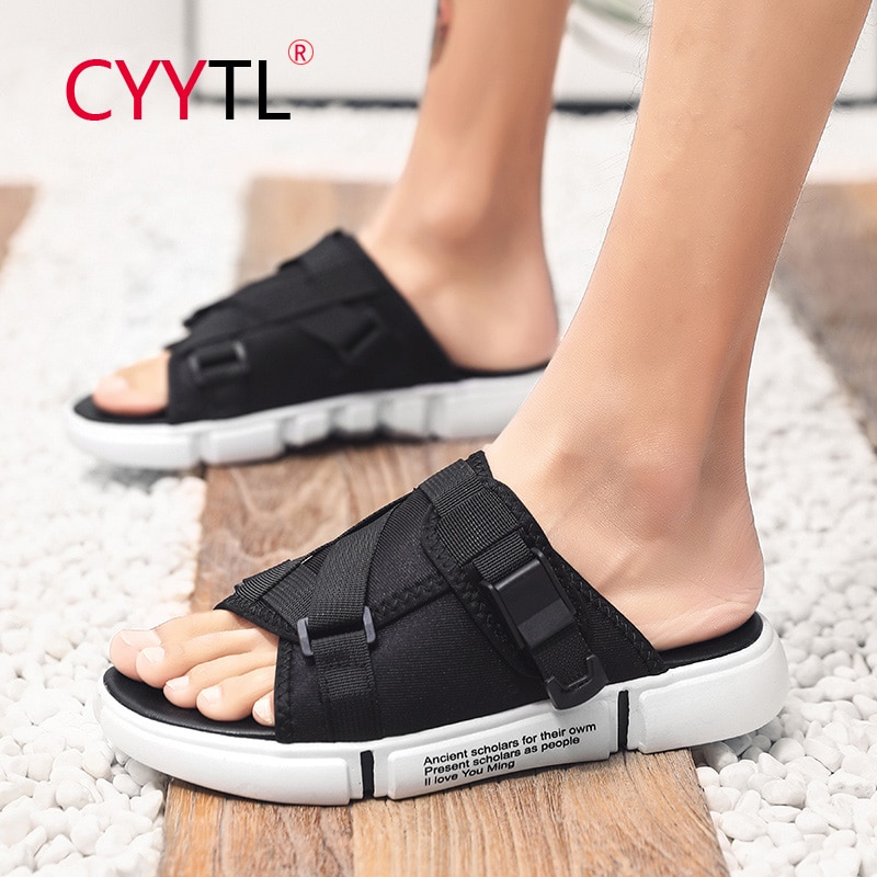 CYYTL hommes été pantoufles chaussures sandales hommes décontracté intérieur ou extérieur plage bain tongs hommes tendance antidérapant plat