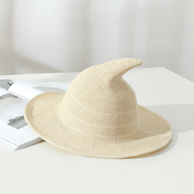 Koreansk halloween heksehue kvinder dame pige solid fiskerhue strikning festival fest hat efterår spand hat håndvask: Beige