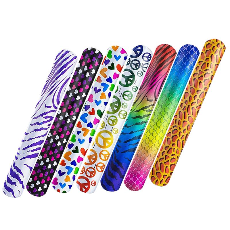 FunPa 100PCS Slap Bracelet Party Animal Patterns Hearts Printed Party Wrist Strap Slap Bands Party Favors