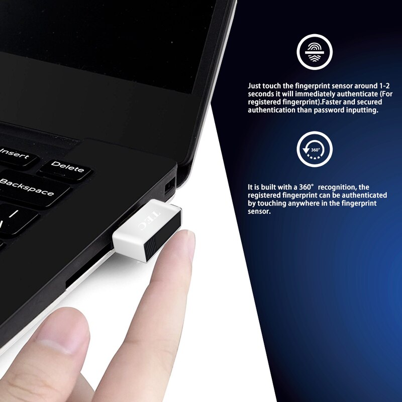 TEC-módulo Lector de huella dactilar USB tipo C para Windows 7, 10, 11, Hello Dongle, escáner biométrico, candado para Portátiles y PC