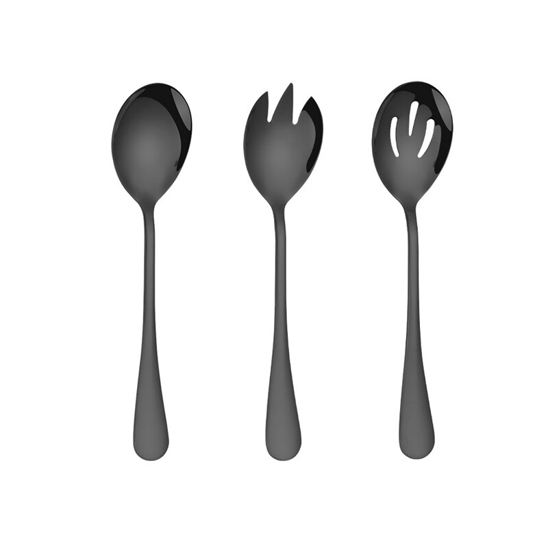 3Pcs Salad Dessert Spoon Set Large Stainless steel Salad Fork Spoon Serving Set Tablespoon Salad Server Kitchen Spoon Utensils