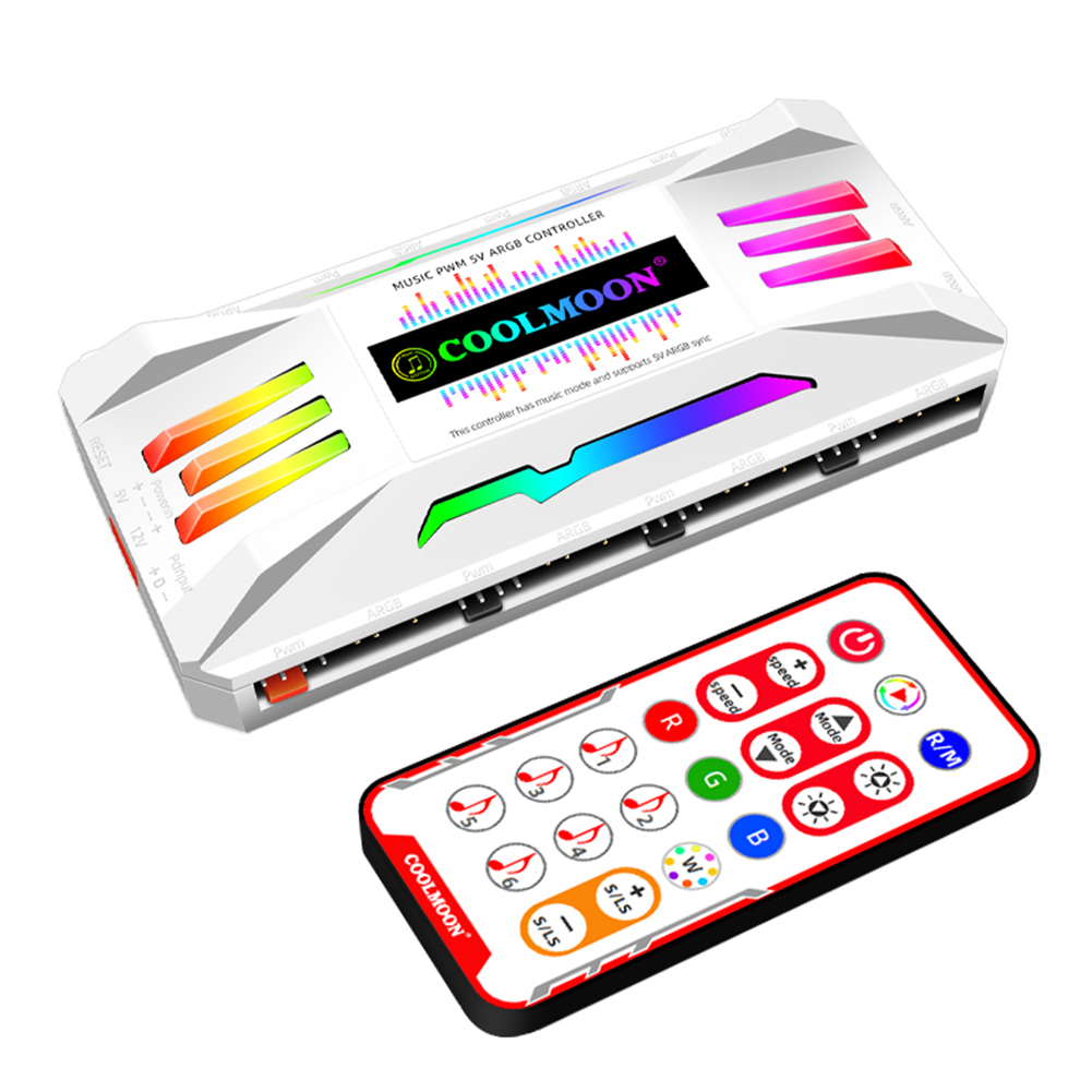 Coolmoon argb controller 4 pin pwm 5v 3 pin argb kylfläkt smart fjärrkontroll för dator pc väska chassi kylare: Musikrytm b
