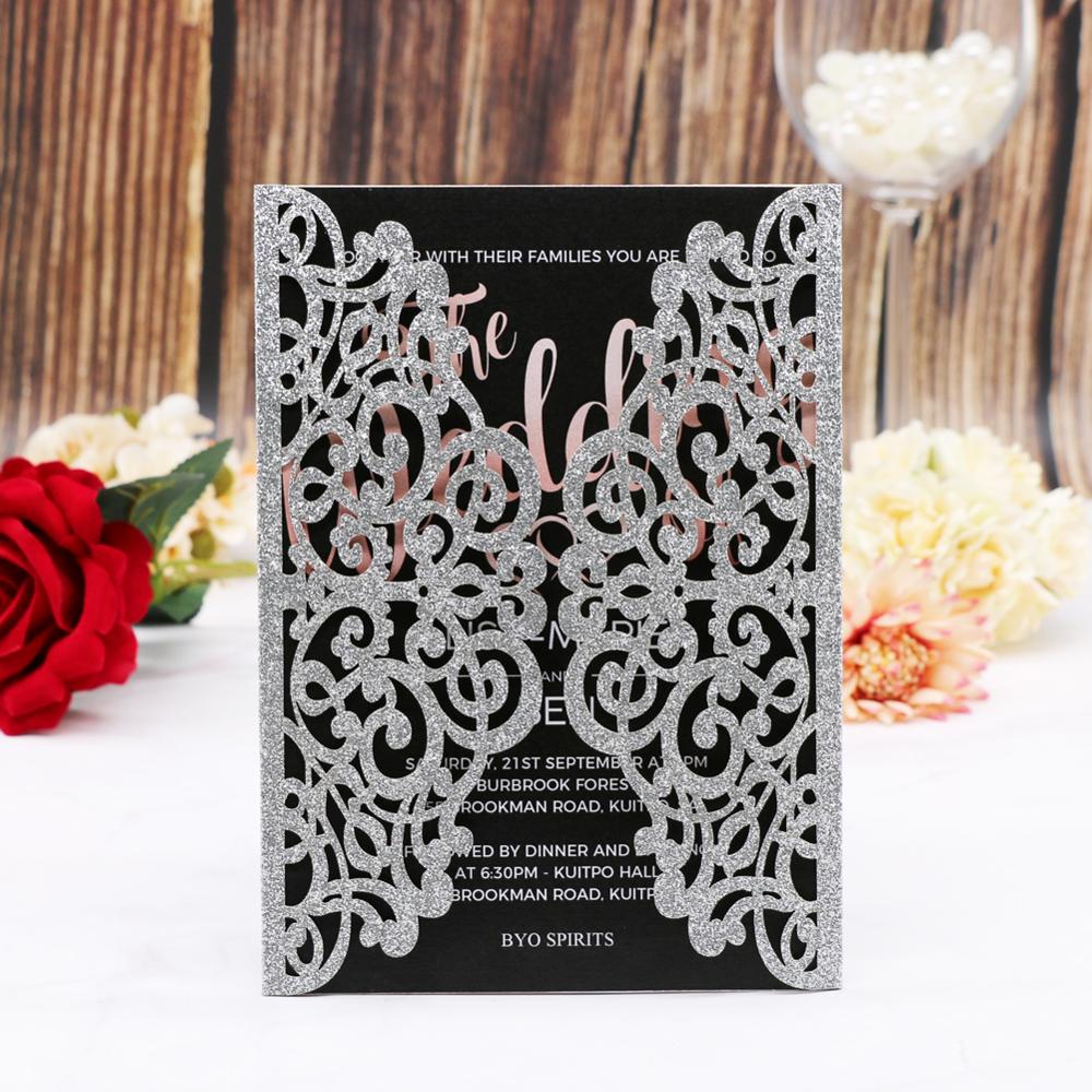 20pcs/lo Glittery Sliver Wedding Invitation Card Luxury Color Birthday Business Party Invitation Card Ceremony Invitation Cards