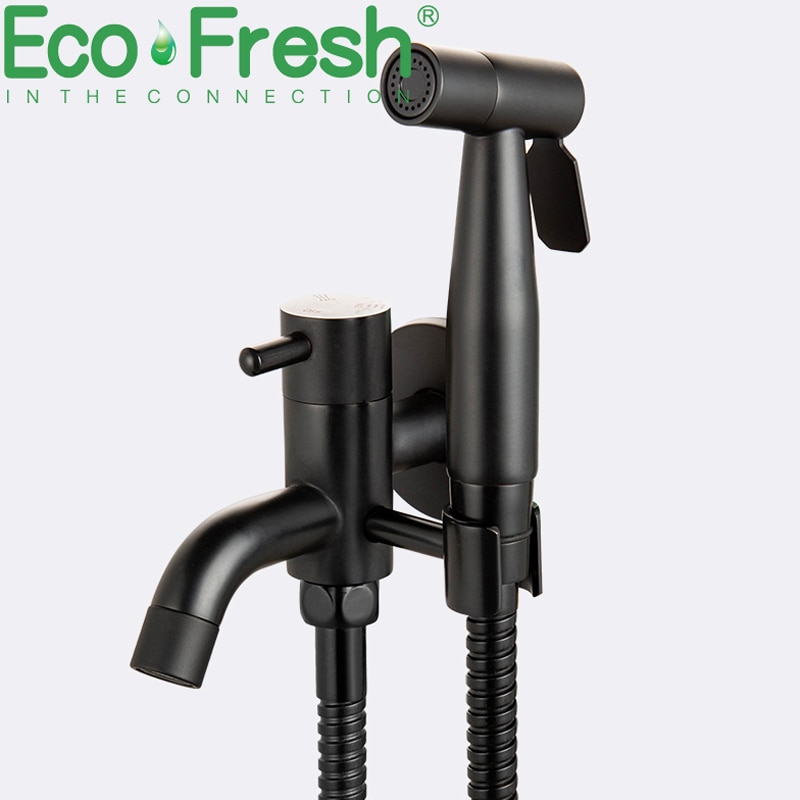 Ecofresh Bidets Zwart Badkamer Bidet Wc Kraan Bidet Koud Water Hygiënische Douche Moslim Douche Enkel Gat Draagbare Spuit