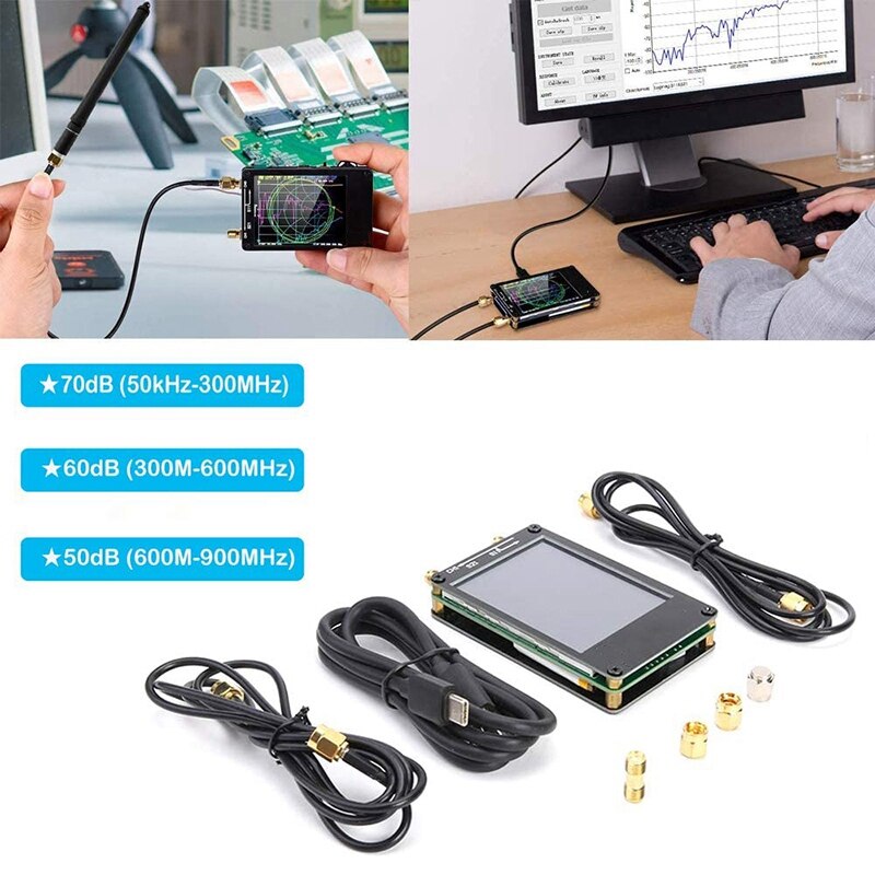 Analizador de red vectorial, Onda de pie 50KHz-900MHz de onda corta MF HF VHF UHF 2,8 pulgadas LCD Digital UHF Analizador de antena