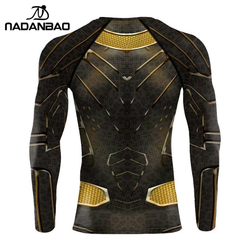 Nadanbao, disfraz de Pantera Negra, camiseta para hombres adultos, impresión 3D, camisetas de compresión de LICRA de superhéroe, nuevas camisetas de Yoga para hombres