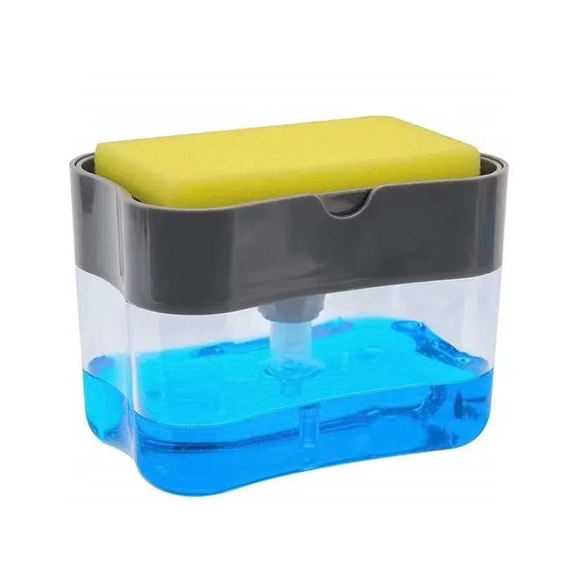 Dispensador de jabón portátil con prensa de detergente para cocina, paño limpio Pak, olla para lavar platos, herramienta de limpieza: Amarillo claro