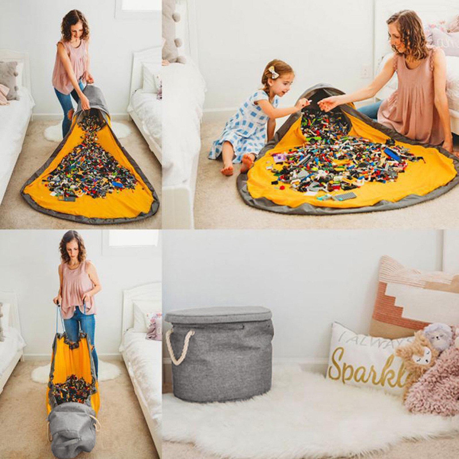 Toy Storage Bag Toy Bags Blocks Play Mat Bag Toys Slideaway Clean-up And Storage Container Organizer Multifunctional Baskets