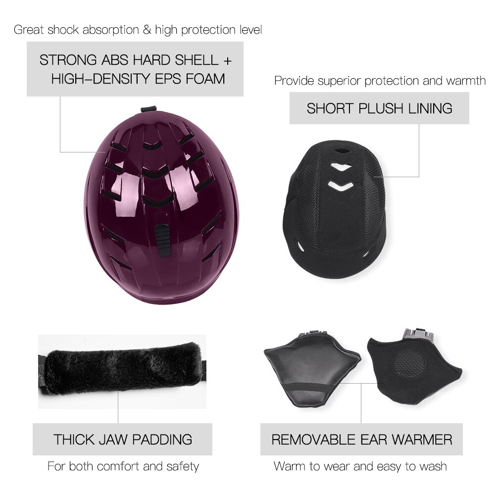 Casco da sci con fodera rimovibile e copri orecchie casco da Snowboard regolabile uomo donna casco da neve in-muffa