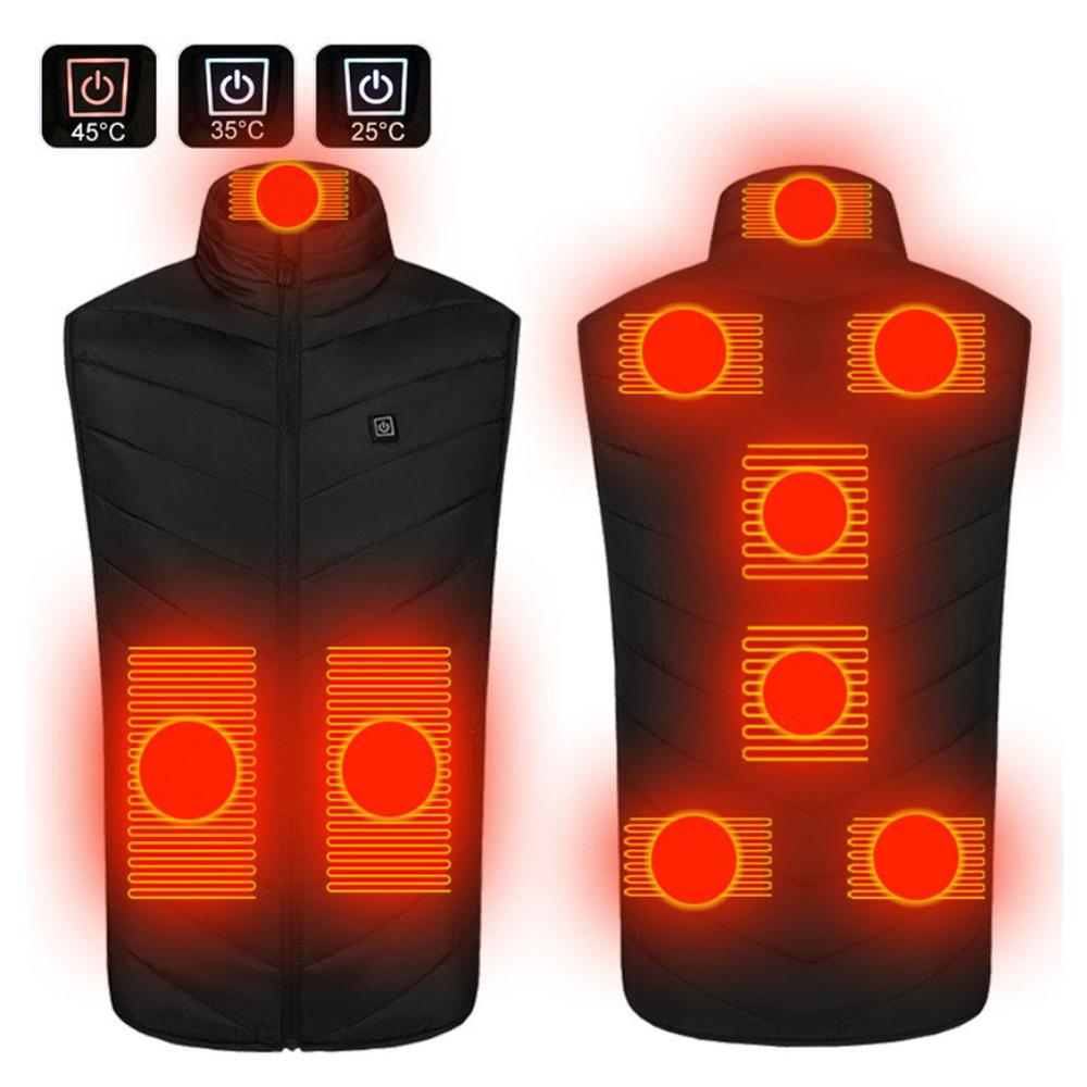 Neue 9 Orten Beheizte Weste Männer Frauen Usb Beheizte Jacke Heizung Weste Thermische Kleidung Jagd Weste Winter Heizung Jacke Schwarze-6XL