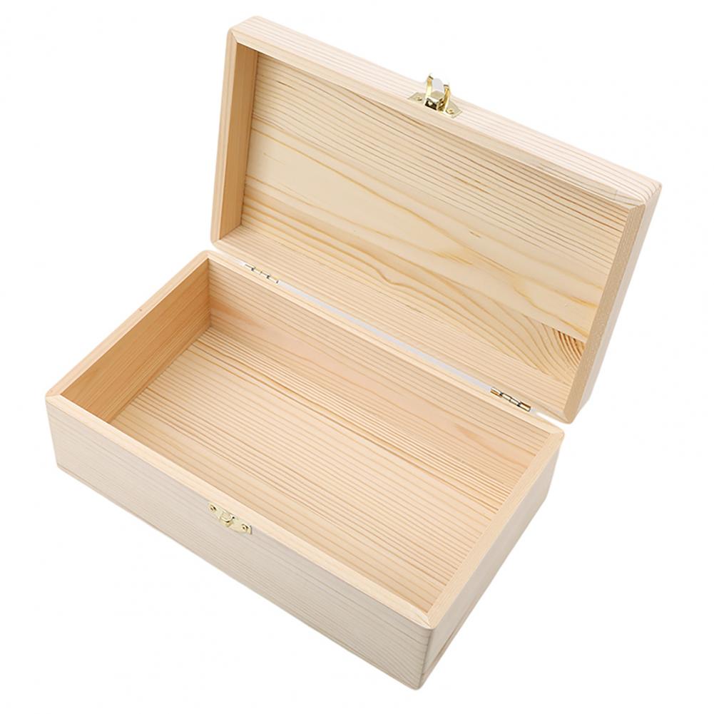 Wooden Storage Box Practical Unfinished Natural Wood Box with Hinged Lid Wooden Box