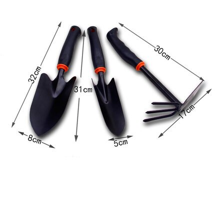 Spade Shovel Harrow Set Gardening Tools Potted Plants Maintenance Suit With Wooden Handle Garden Tool.: Dark Grey