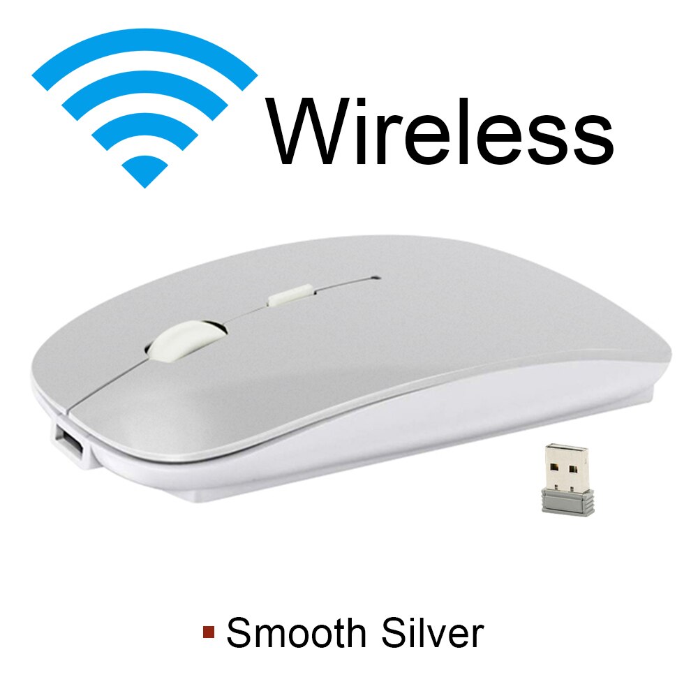 Souris optique sans fil rechargeable, silencieuse et ergonomique, USB, accessoire format mini pour ordinateur PC et portable/laptop: 2.4Ghz Smooth silver