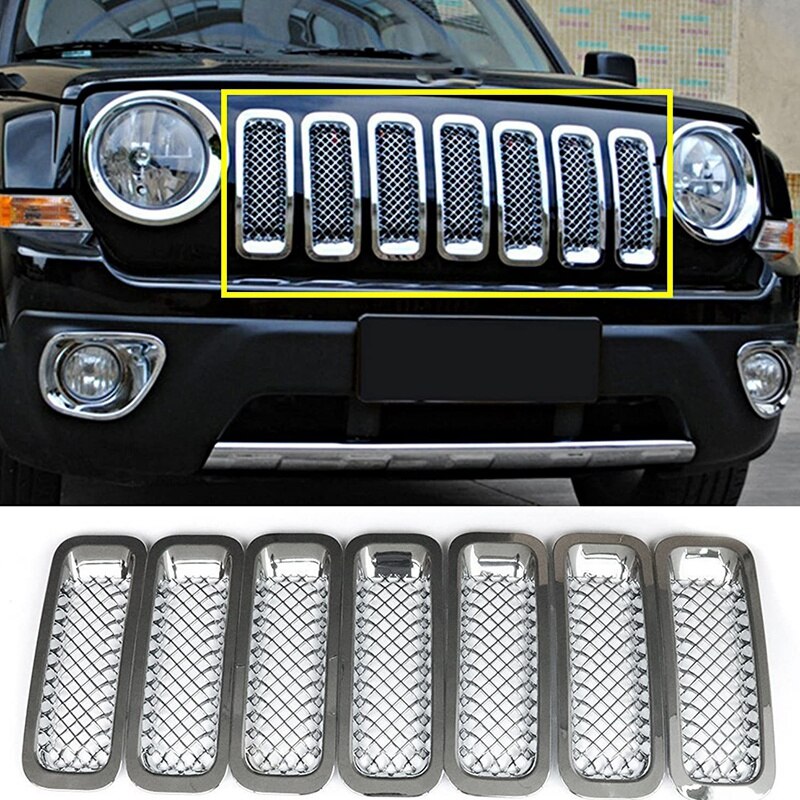 Top7 Pcs Front Grill Insert Grille Cover Trim Kit for Jeep Patriot