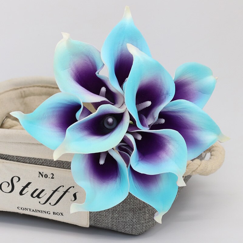 10Pcs Calla Lily Wedding Bouquet Latex Calla Lily Home Flower Arrangement Wedding Home Furnishing Decoration: Blue-Purple