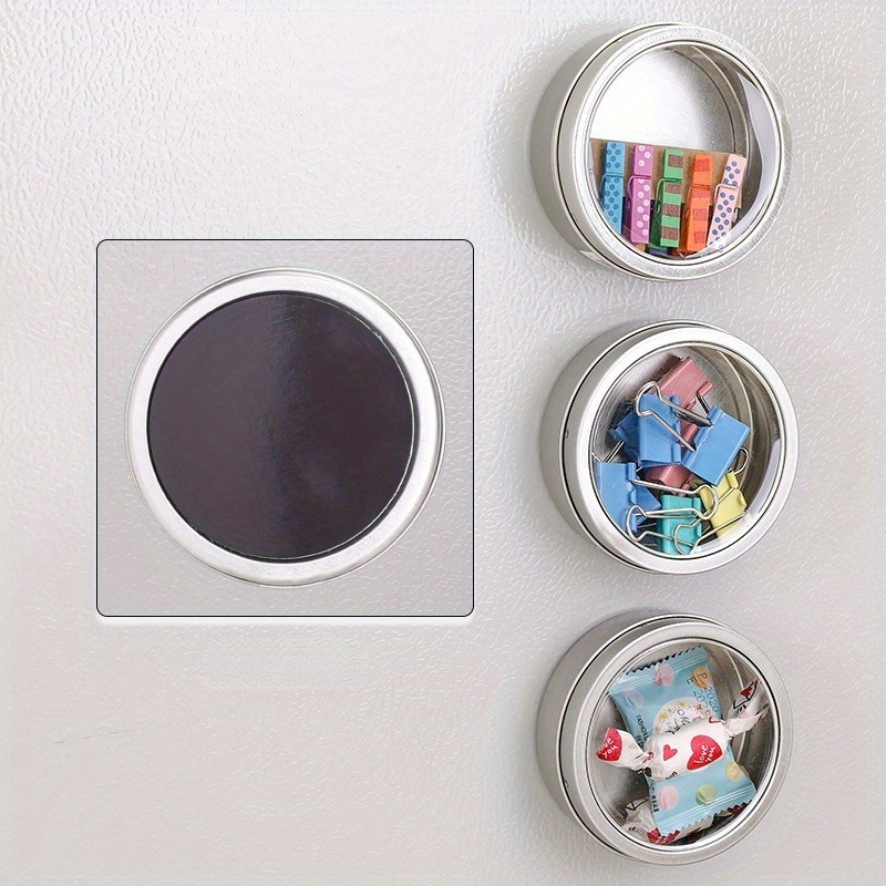 Magnetischer Kühlschrank-Organizer, runde Blechdose mit Magnet, Küche, Gewürz-Aufbewahrungsbox, Heimat-Sekretariat-Organizer mit transparenter Abdeckung