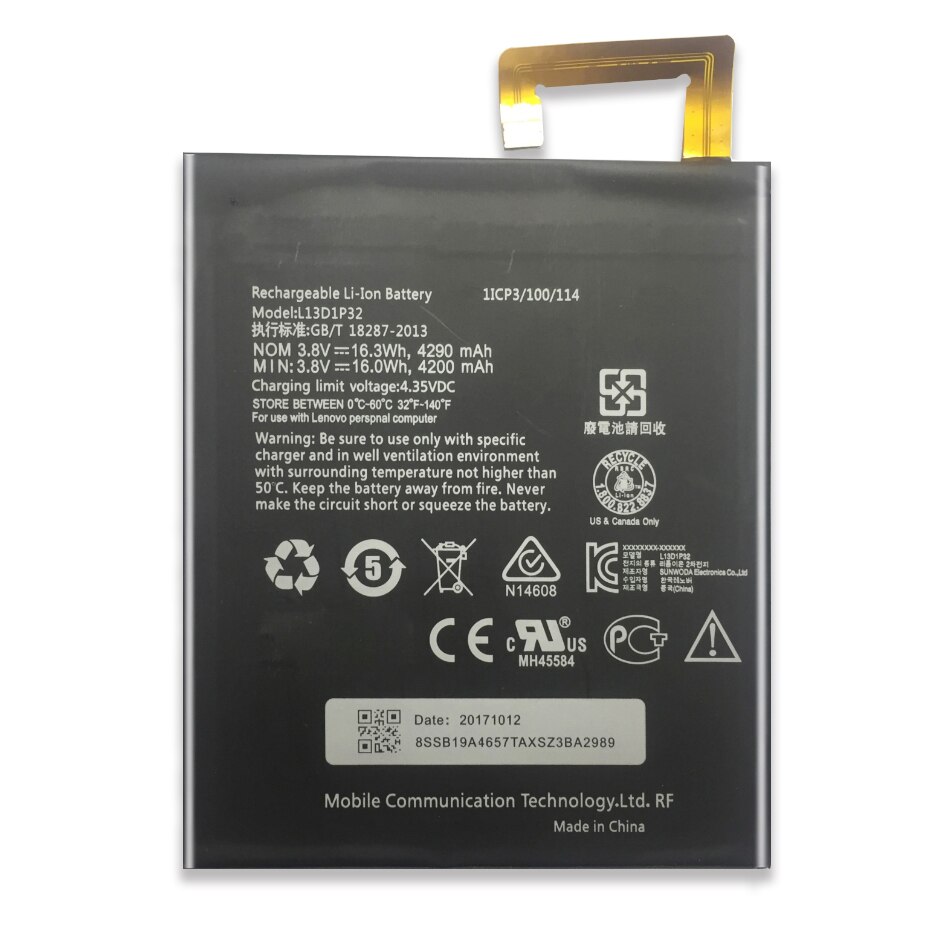 Para lenovo lepad almofada A8-50 a5500 li-baterias de polímero para lenovo lepad almofada A8-50 a5500 4290 mah l13d1p32 tablet bateria