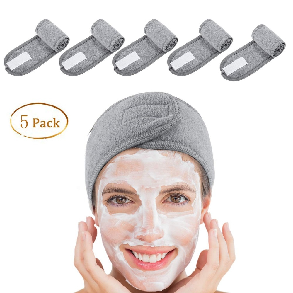 5 stk spa ansigtshovedbøjle make up wrap hoved frotté klud hovedbånd stretch håndklæde med magisk tape