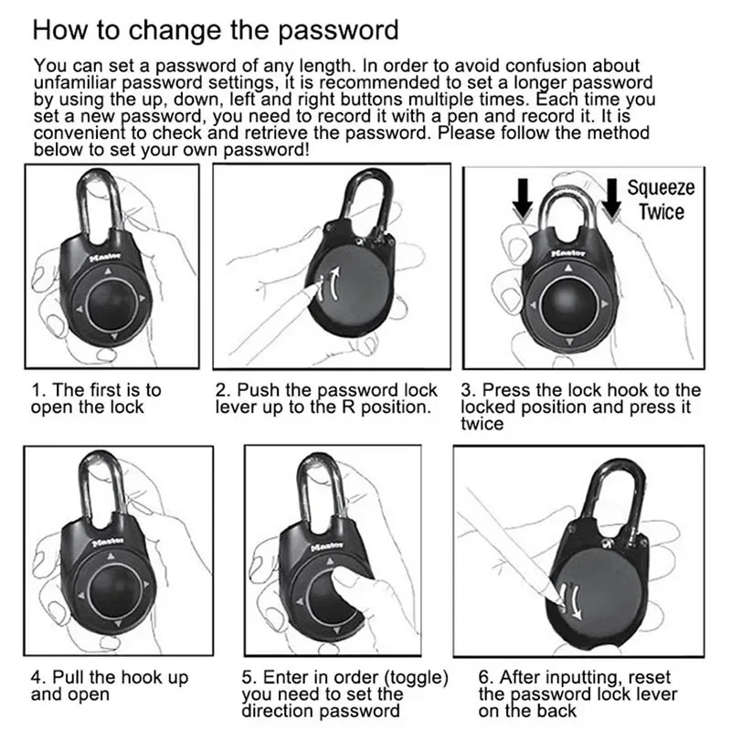 Master Keyless Lock Portable Combination Directional Password Padlock Gym Luggage Case Anti-Theft Security Locker Door Lock