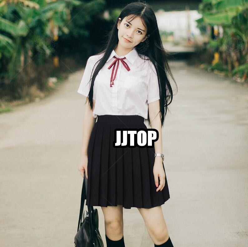 Japanese school uniform JK short-sleeve fitted waist shirt Japan orthodoxy shirt cute SHARP collar pleated skirt SUIT