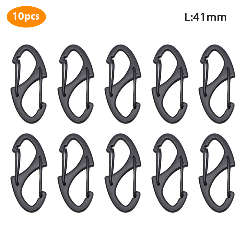 10Pcs Stainless Steel S Type Carabiner With Lock Mini Keychain Hook Camping Key-Lock Backpack Buckle Key-Lock Tool: L